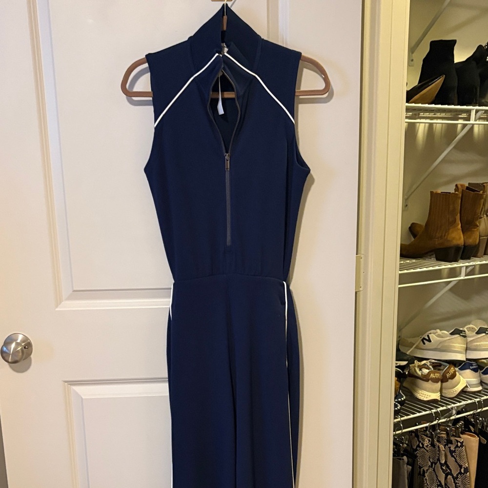 SPANX Navy and White Sleeveless jumpsuit